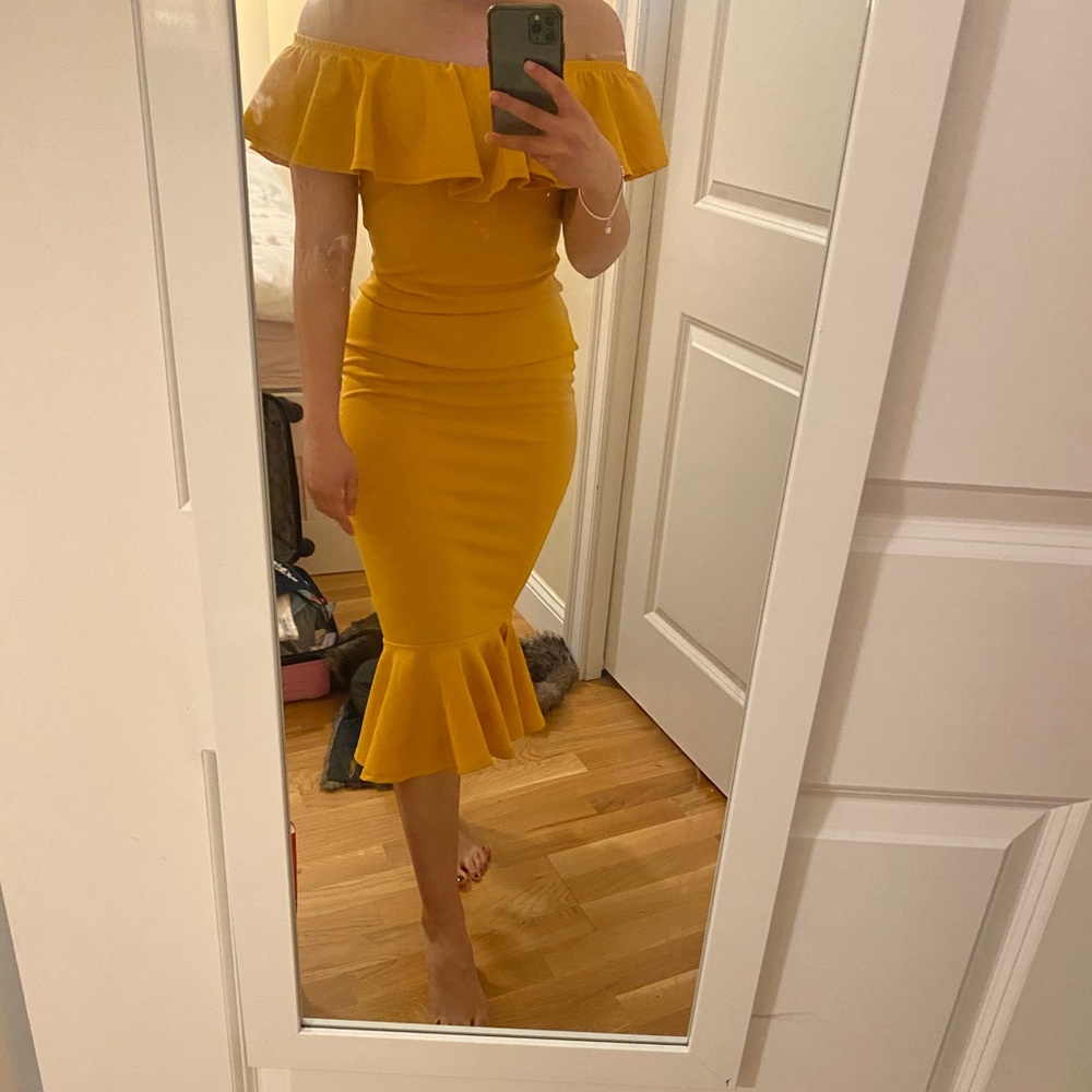 Yellow off the shoulder dress